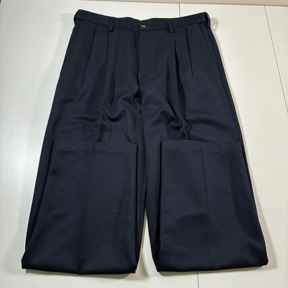 NEW Haggar Dress Pants‎ 34x32 Navy Blue Pleated Performance Comfort